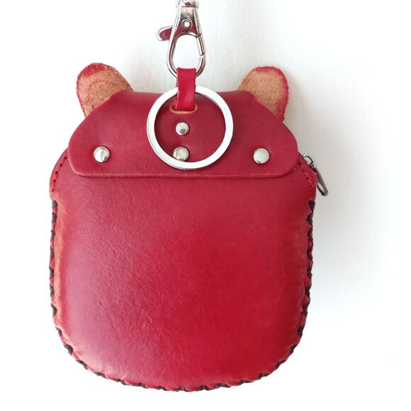 Genuine leather coin wallet purse - animal face cat racoon bear keyring wristlet - Picture 3 of 6